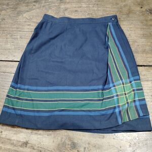 Talbots Skirt Womens Sz 8 Blue Green Wrap Short Plaid Button